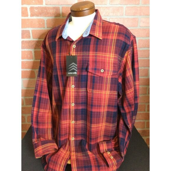 NWT Solaris Men's Plaid Button Up Shirt Long Sleeve Collared Flap Pocket SZ XXL - Picture 2 of 6
